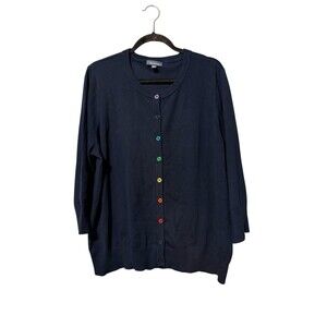ModCloth Cardigan 3X Black Rainbow Button Front Knit Sweater Plus Size Retro